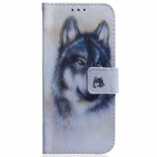 Housse Moto G73 5G Loup Aquarelle à Lanière