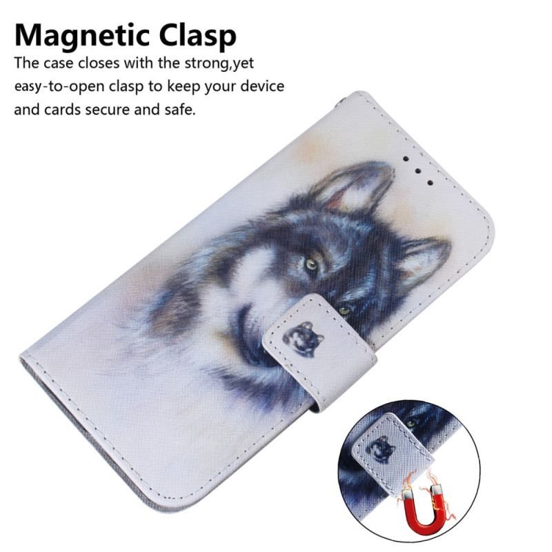 Housse Moto G73 5G Loup Aquarelle à Lanière