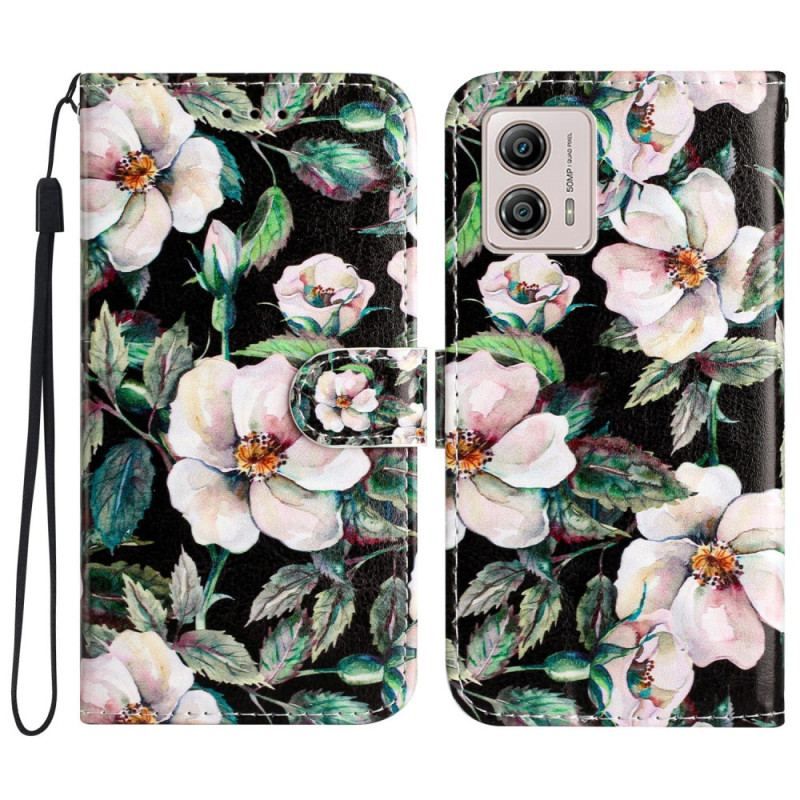 Housse Moto G73 5G Magnolias à Lanière