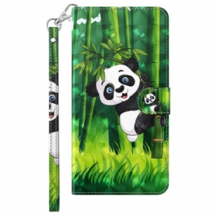 Housse Moto G73 5G Panda et Bambou à Lanière