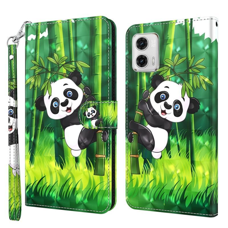 Housse Moto G73 5G Panda et Bambou à Lanière