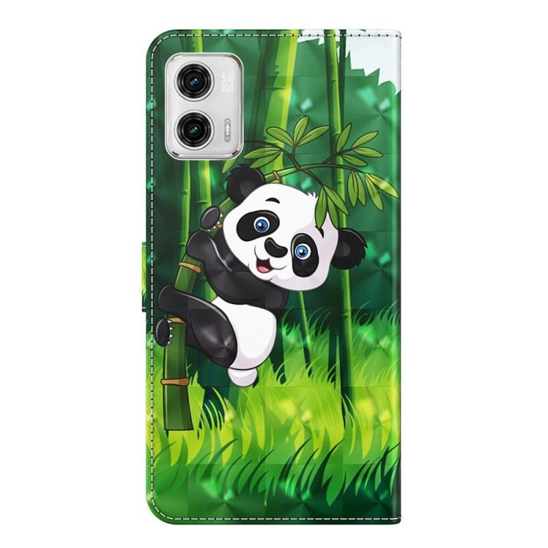 Housse Moto G73 5G Panda et Bambou à Lanière