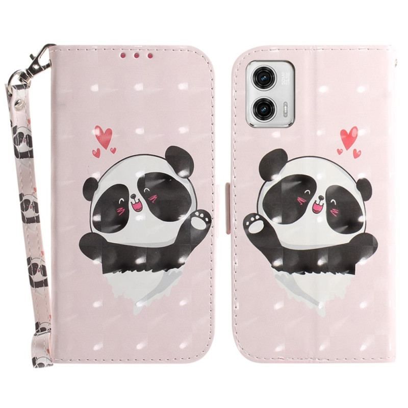 Housse Moto G73 5G Panda Love à Lanière