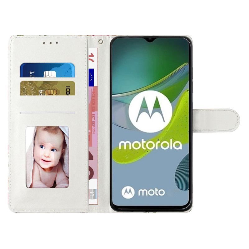 Housse Moto G73 5G Papillon Bleu à Lanière