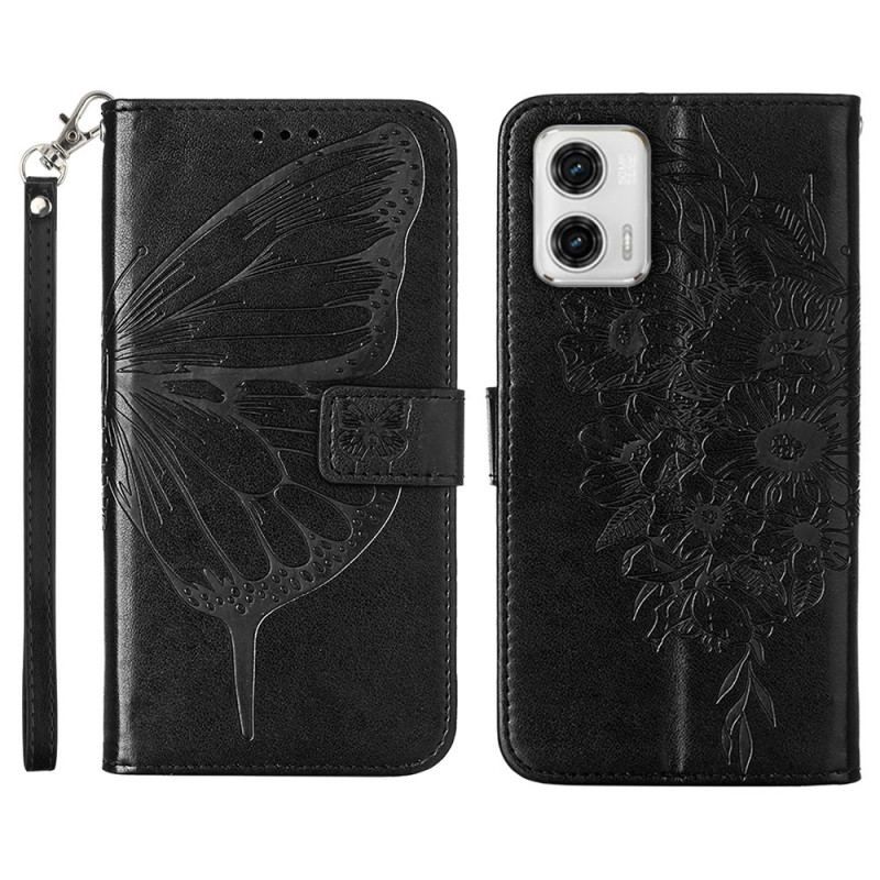 Housse Moto G73 5G Papillon Floral à Lanière