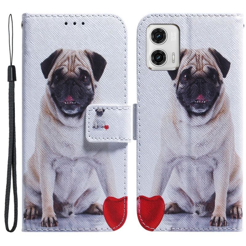 Housse Moto G73 5G Pug Dog à Lanière