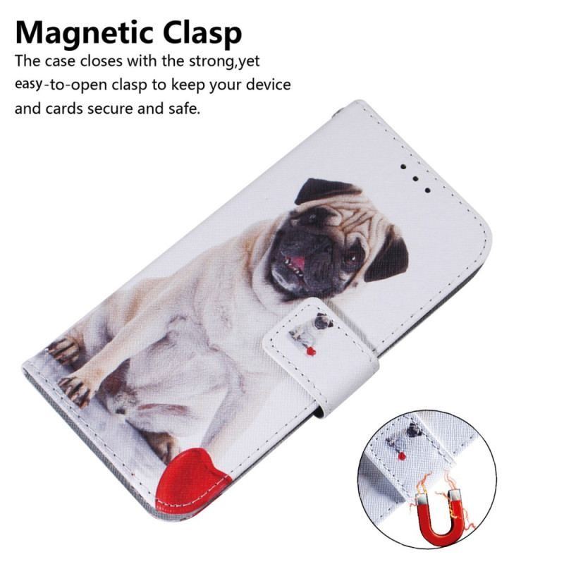 Housse Moto G73 5G Pug Dog à Lanière