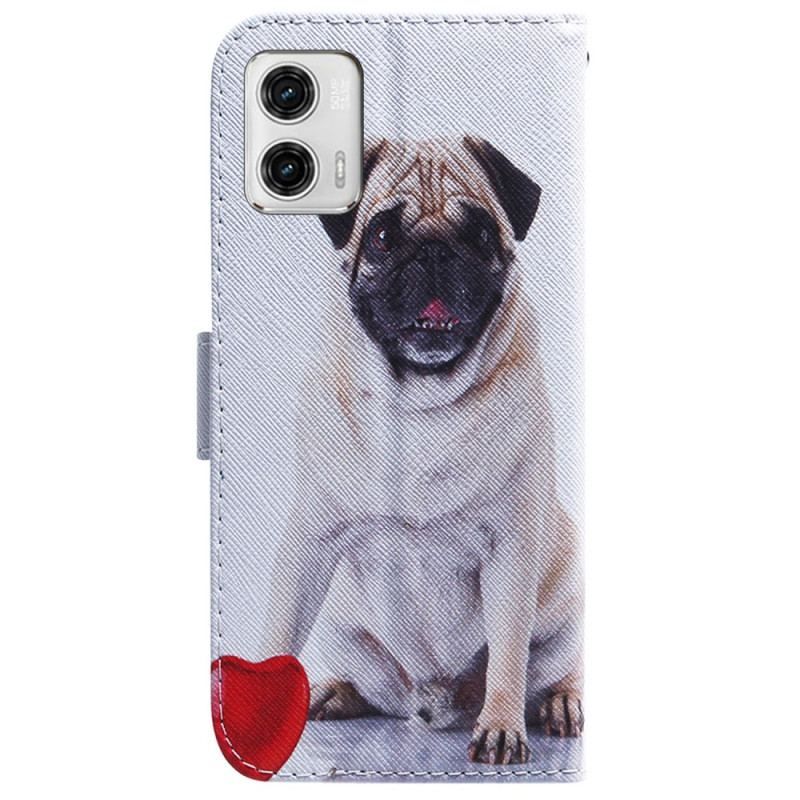 Housse Moto G73 5G Pug Dog à Lanière