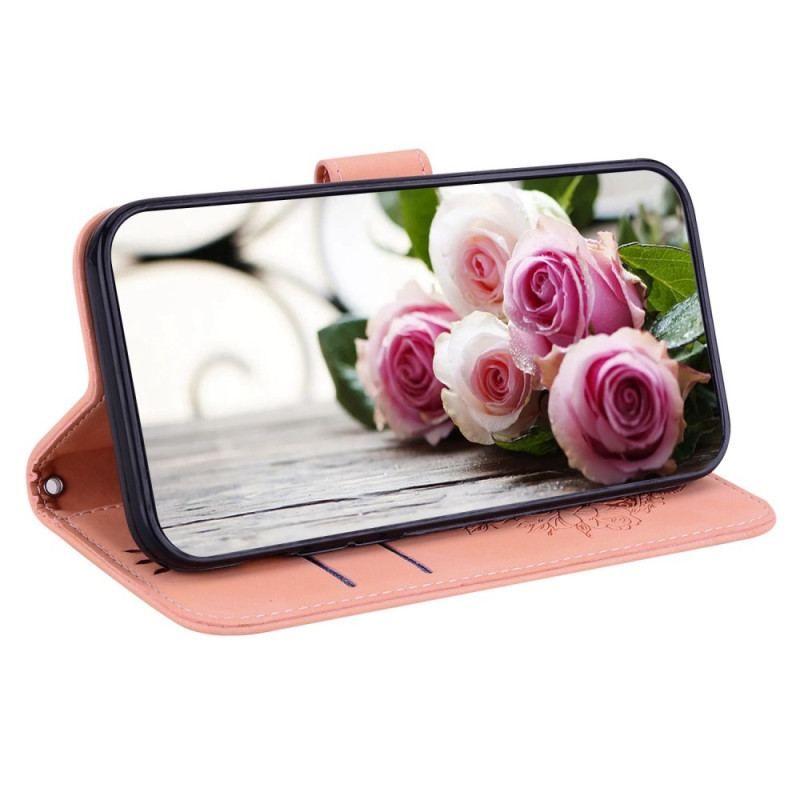 Housse Moto G73 5G Roses et Papillons à Lanière