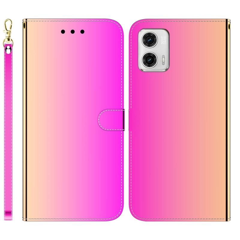 Housse Moto G73 5G Simili Cuir Miroir avec Lanière