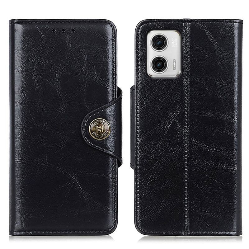 Housse Moto G73 5G Simili Cuir Verni Bouton