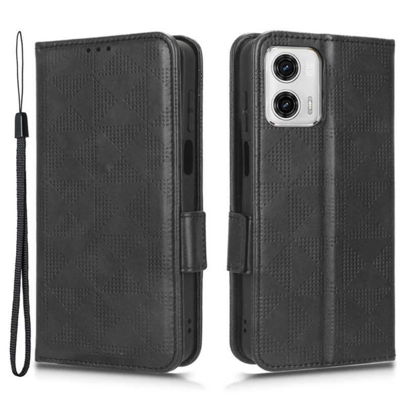 Housse Moto G73 5G Triangles Imprimés avec Lanière