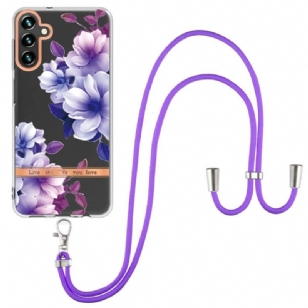 Coque Samsung Galaxy A54 5G à Cordon Fleurs