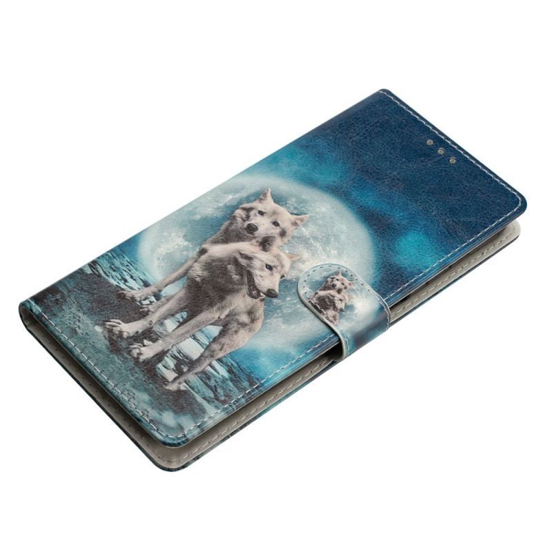 Housse Samsung Galaxy 54 5G Loup sous Lune avec Lanière