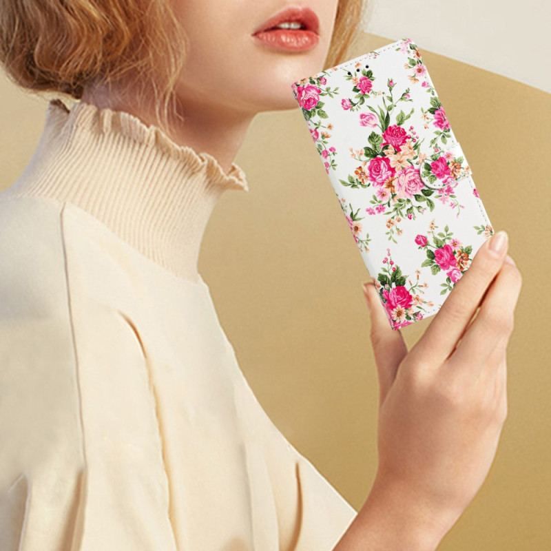 Housse Samsung Galaxy A54 5G Fleurs Liberty à Lanière