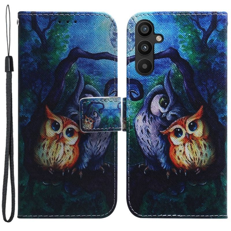 Housse Samsung Galaxy A54 5G Peinture Hiboux à Lanière