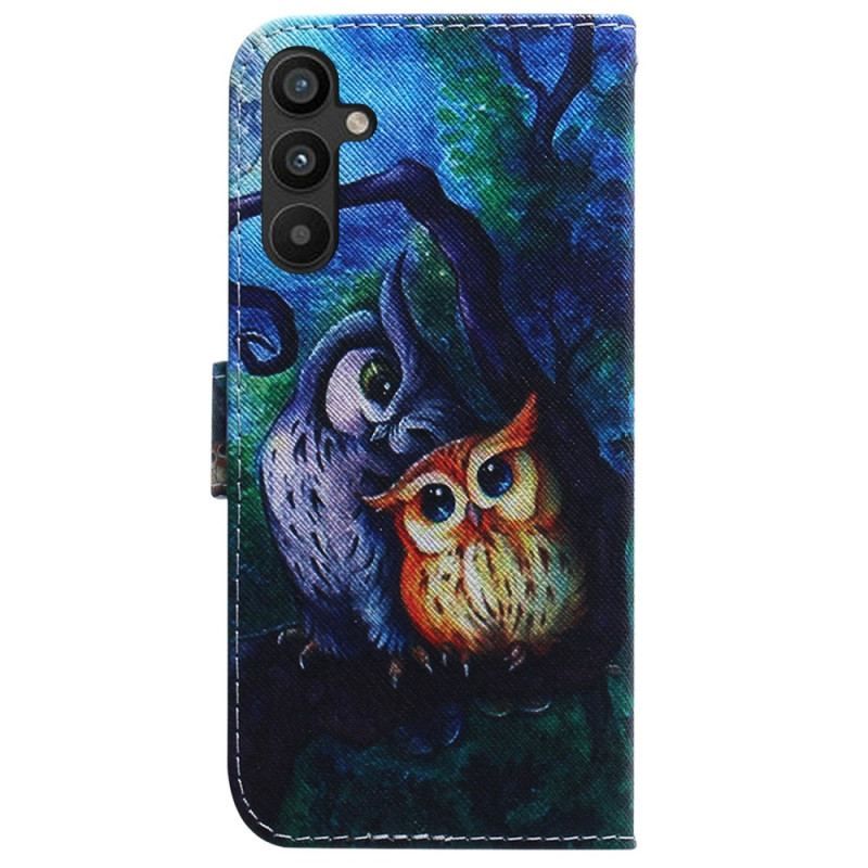 Housse Samsung Galaxy A54 5G Peinture Hiboux à Lanière