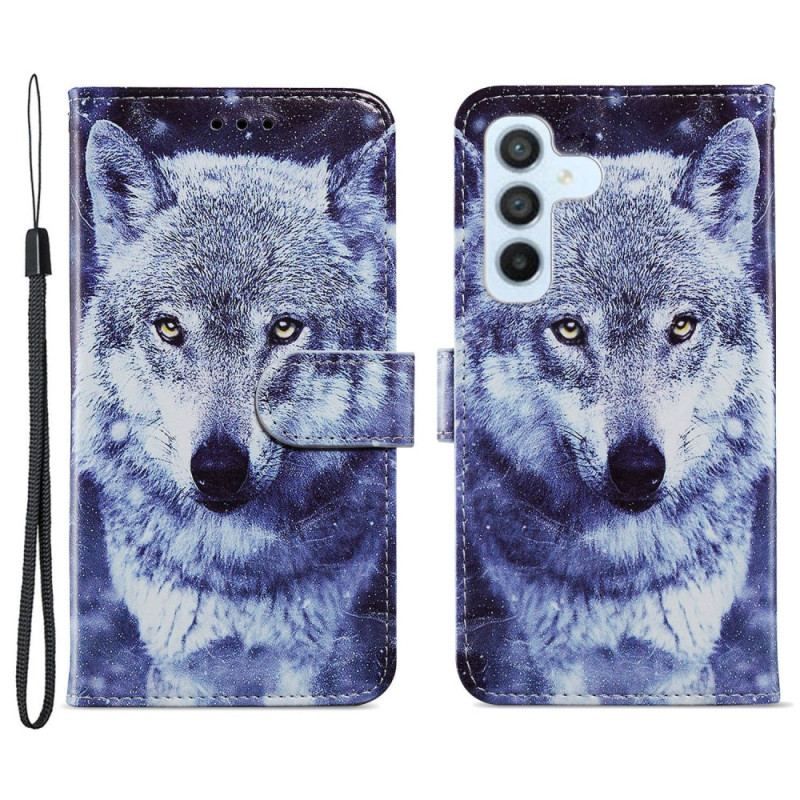 Housse Samsung Galaxy A54 5G Tendre Loup à Lanière