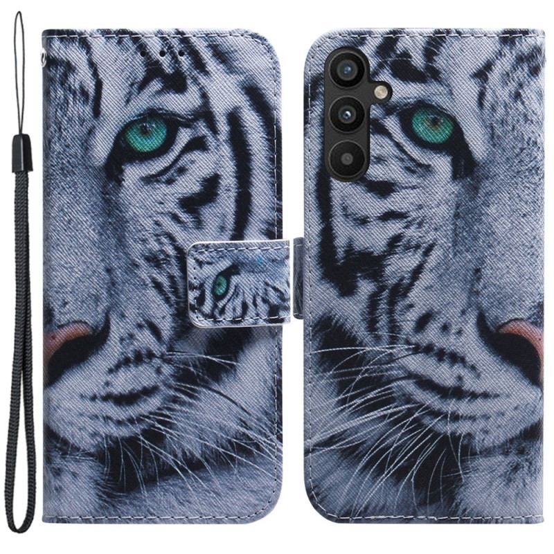 Housse Samsung Galaxy A54 5G Tigre Blanc à Lanière