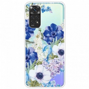 Coque Xiaomi Redmi Note 11 / 11s Transparente Fleurs Bleues Aquarelle