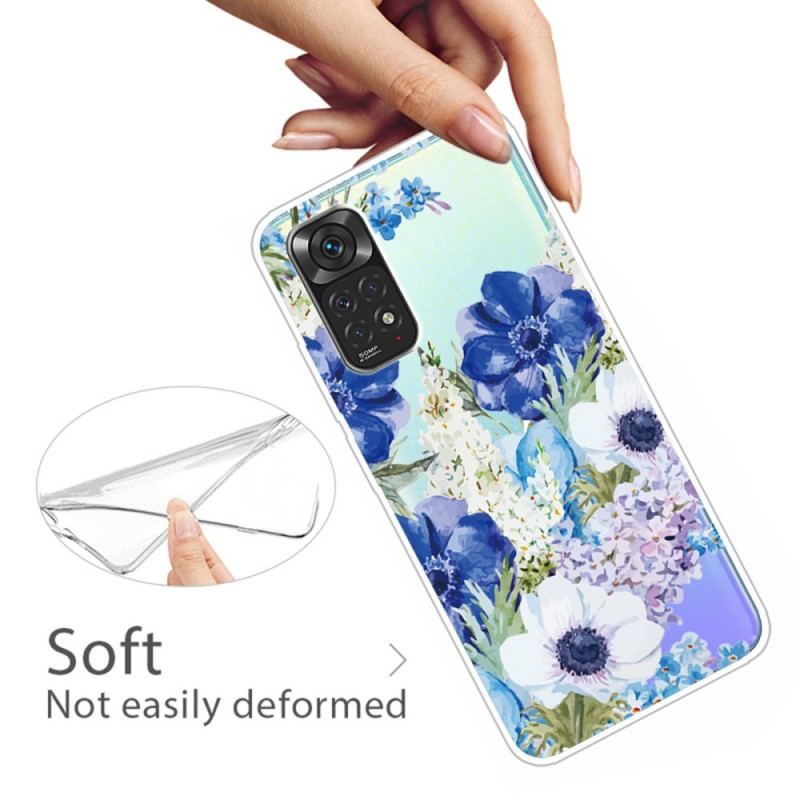 Coque Xiaomi Redmi Note 11 / 11s Transparente Fleurs Bleues Aquarelle