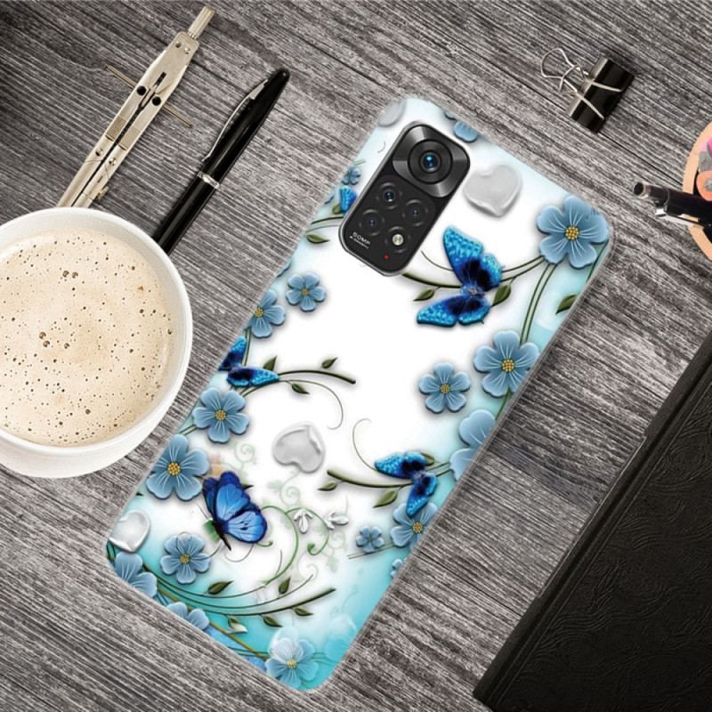 Coque Xiaomi Redmi Note 11 / 11s Transparente Papillons et Fleurs Rétros