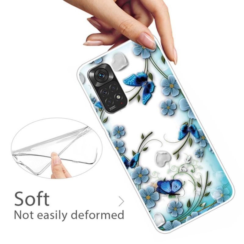 Coque Xiaomi Redmi Note 11 / 11s Transparente Papillons et Fleurs Rétros