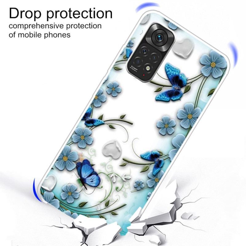 Coque Xiaomi Redmi Note 11 / 11s Transparente Papillons et Fleurs Rétros