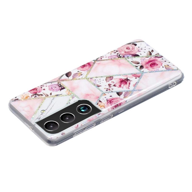 Coque Samsung Galaxy S22 Plus 5G silicone marbre et fleurs