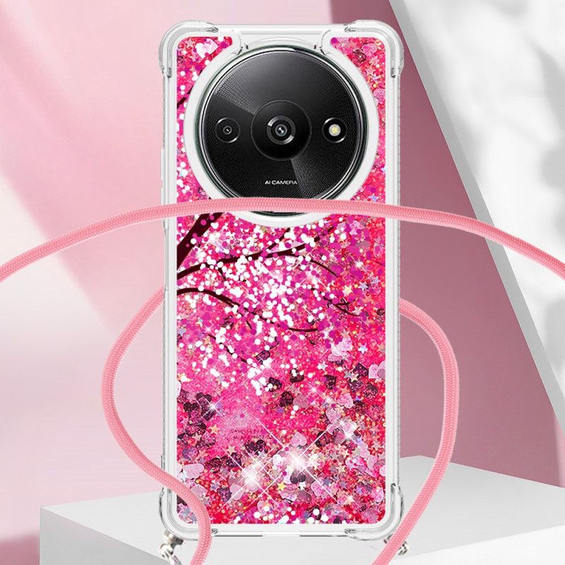 Coque à Cordon Xiaomi Redmi A3 / Poco C61 Paillettes Cerisier en Fleurs