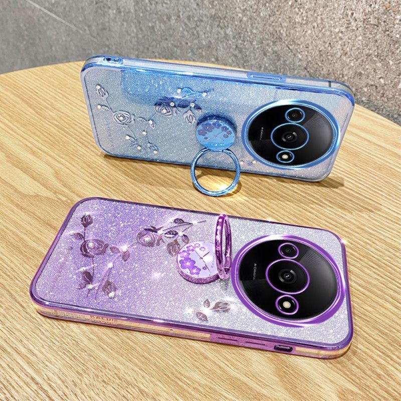 Coque Xiaomi Redmi A3 / Poco C61 Anneau-Support Fleurs et Strass KADEM