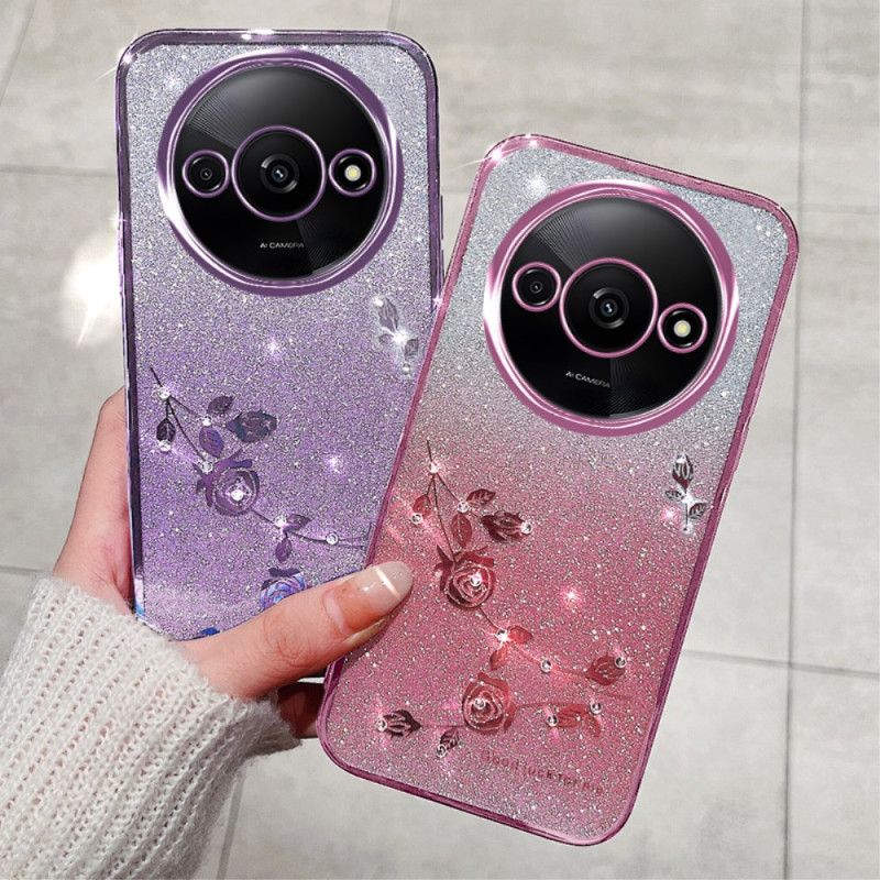 Coque Xiaomi Redmi A3 / Poco C61 Fleurs et Strass