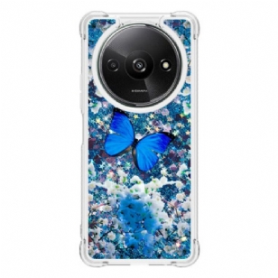 Coque Xiaomi Redmi A3 / Poco C61 Paillettes Papillon Bleu