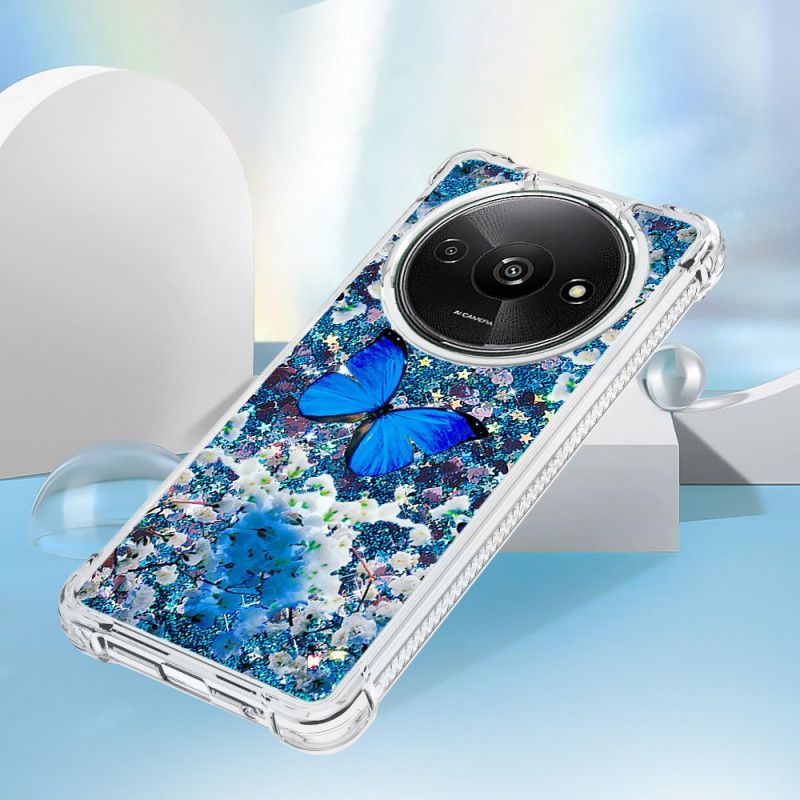 Coque Xiaomi Redmi A3 / Poco C61 Paillettes Papillon Bleu