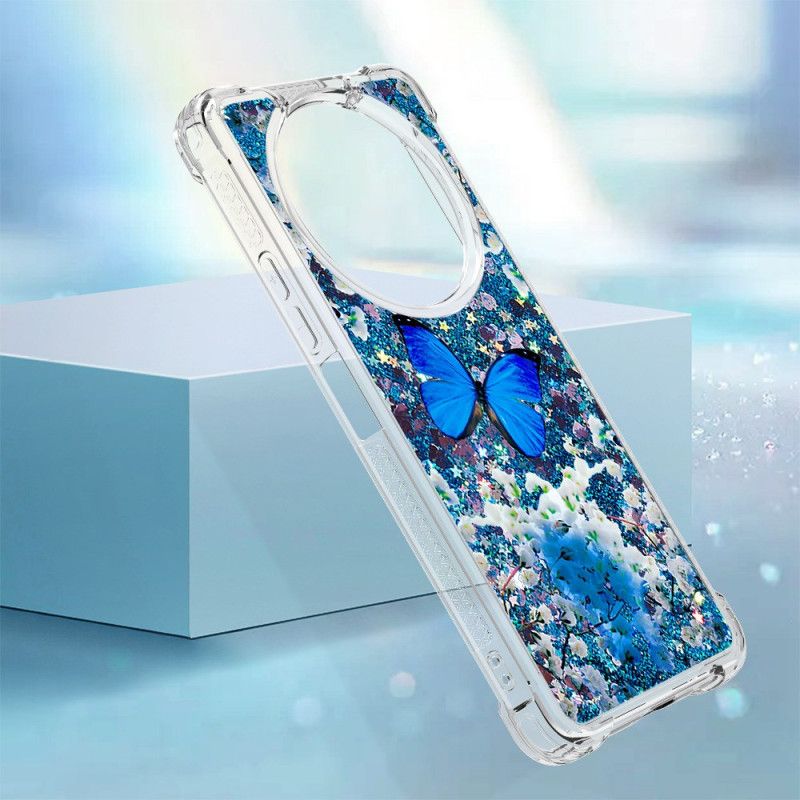 Coque Xiaomi Redmi A3 / Poco C61 Paillettes Papillon Bleu