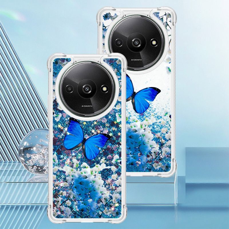 Coque Xiaomi Redmi A3 / Poco C61 Paillettes Papillon Bleu