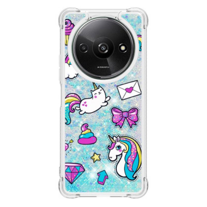 Coque Xiaomi Redmi A3 / Poco C61 Paillettes Petites Licornes