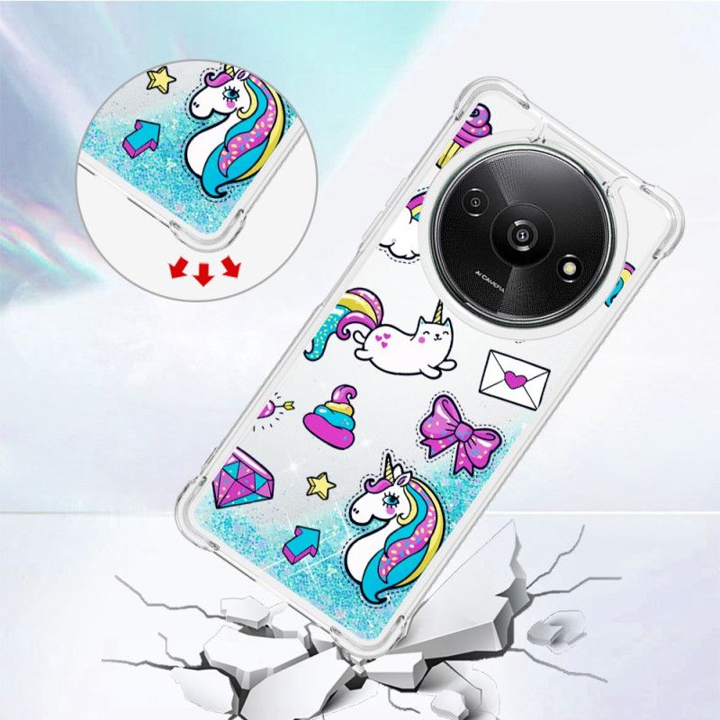 Coque Xiaomi Redmi A3 / Poco C61 Paillettes Petites Licornes