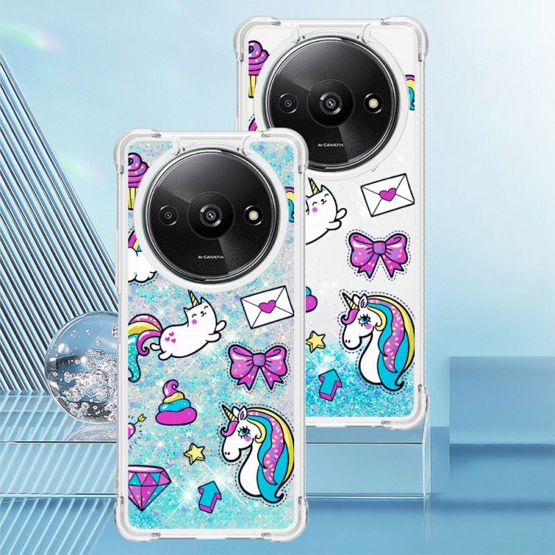 Coque Xiaomi Redmi A3 / Poco C61 Paillettes Petites Licornes