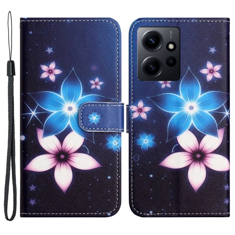 Housse Xiaomi Redmi Note 12 4G Fleurs Lunaires à Lanière