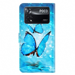 Housse Xiaomi Poco X4 Pro 5G papillons bleus scintillants