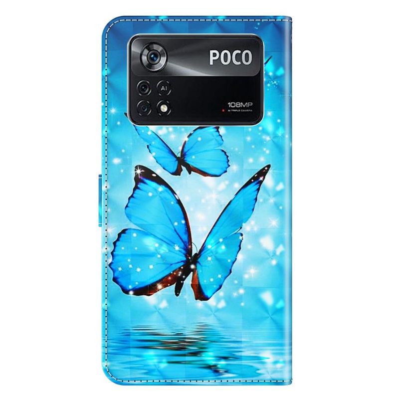 Housse Xiaomi Poco X4 Pro 5G papillons bleus scintillants