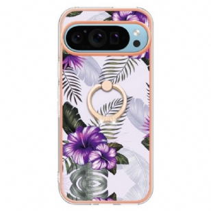 Coque Google Pixel 9 / Pixel 9 Pro Anneau-Support Fleurs Violettes