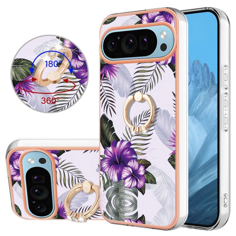 Coque Google Pixel 9 / Pixel 9 Pro Anneau-Support Fleurs Violettes