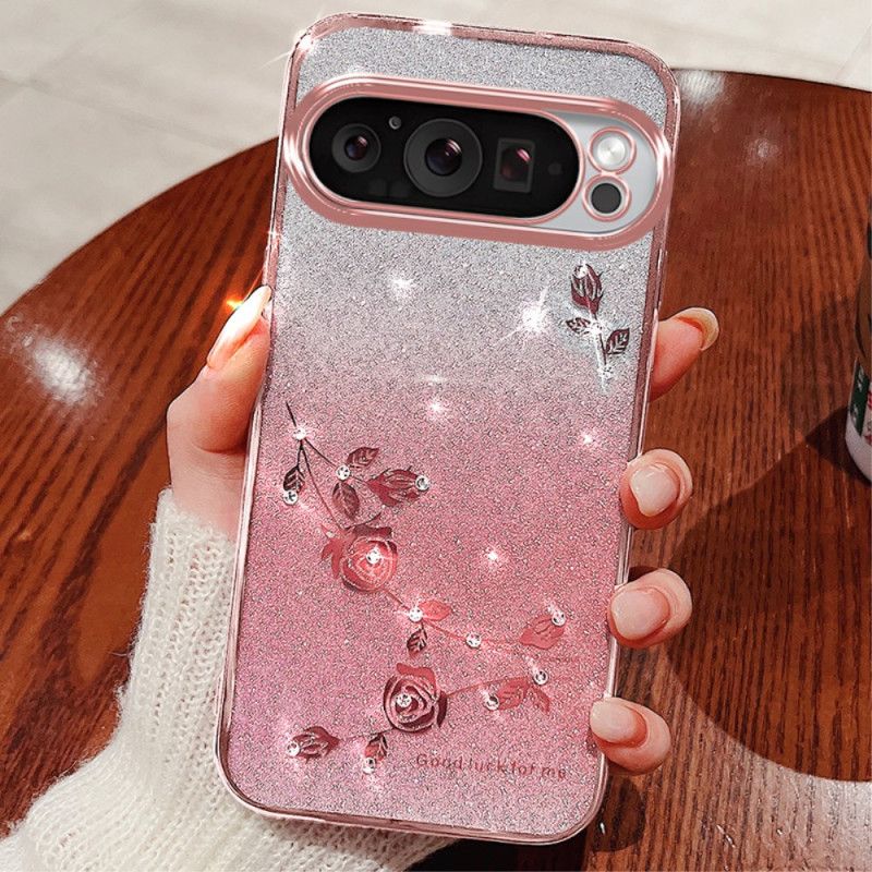 Coque Google Pixel 9 / Pixel 9 Pro Fleurs et Strass KADEM