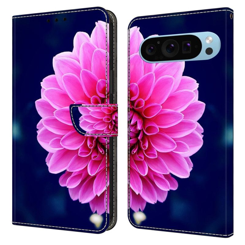 Housse Google Pixel 9 / Pixel 9 Pro Fleur Rose sur Fond Bleu