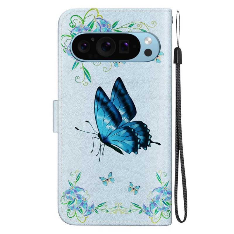 Housse Google Pixel 9 / Pixel 9 Pro Papillon Bleu et Fleurs