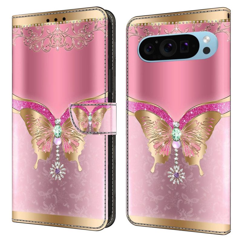 Housse Google Pixel 9 / Pixel 9 Pro Papillon Rose et Doré