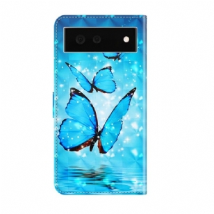 Housse Google Pixel 6 papillons bleus scintillants