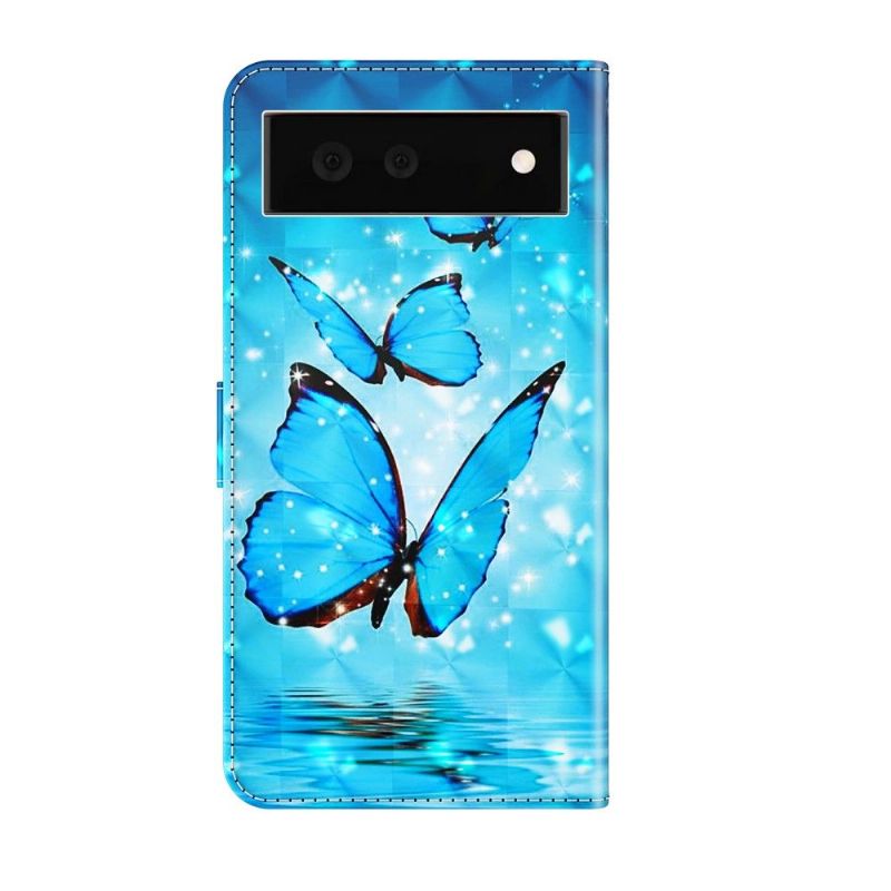 Housse Google Pixel 6 papillons bleus scintillants